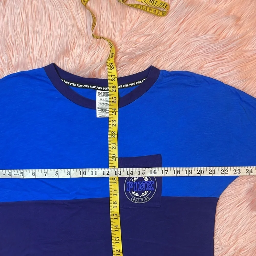 PINK Victoria’s Secret Oversized Blue & Black Long Sleeve‎ Woman’s Shirt size XS